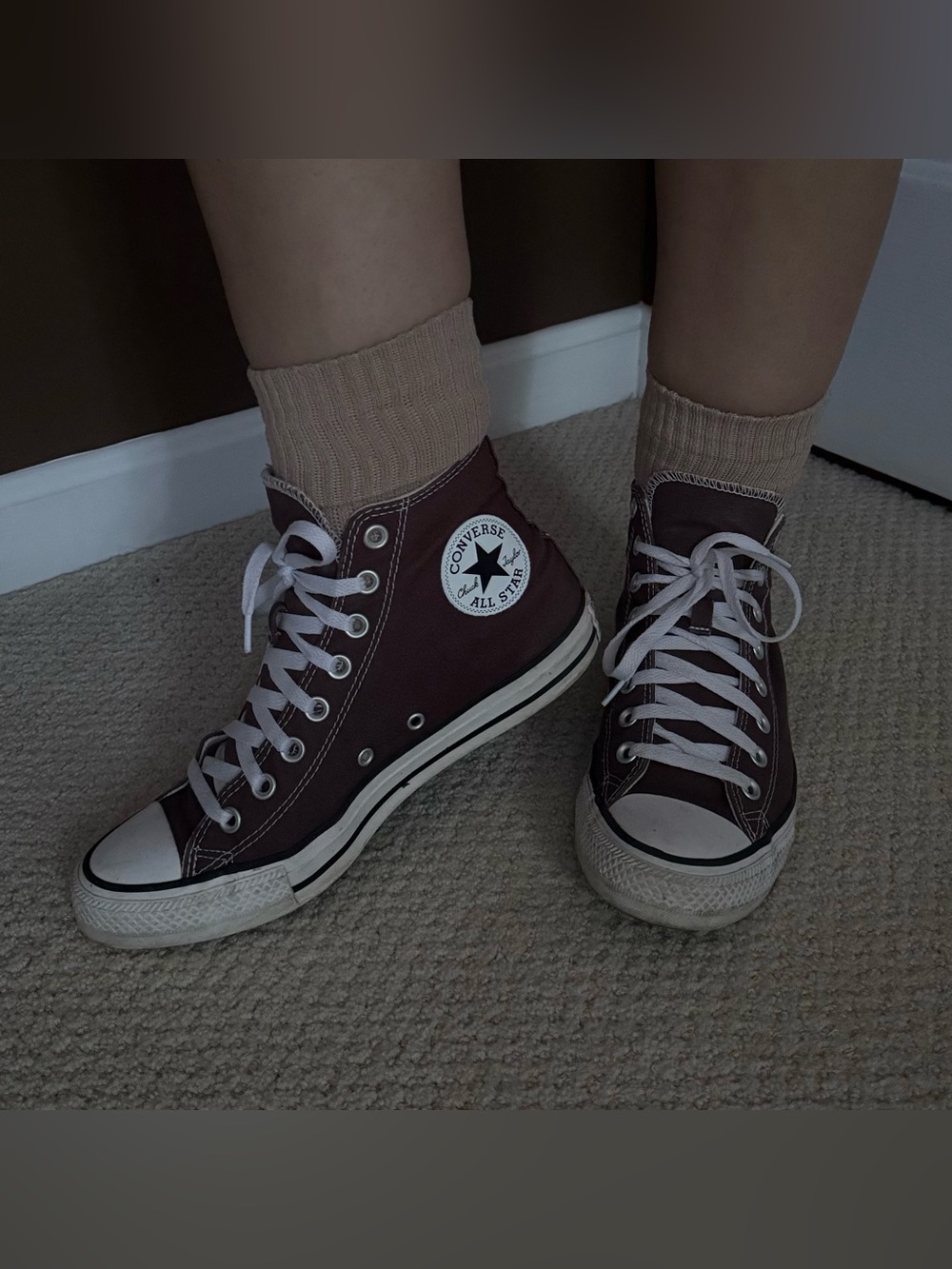 Converse High Top Sneakers - Maroon with White Accents